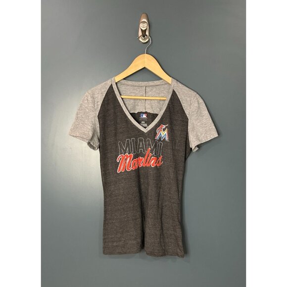NEW Miami Marlins Womens V-Neck T-Shirt Size M Genuine MLB Merchandise - Picture 1 of 3